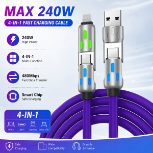 4-IN-1 240W USB Type C To USB C Cable PD Fast Charger Wire For iPhone 16 Pro Max 15 iPad Xiaomi Samsung Tablet 2M Data Cord