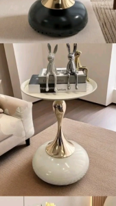 โต๊ะกาแฟฝรั่งเศส โต๊ะอเนกประสงค์สไตล์ยุโรป ขนาด 39.5x39.5x51 cm สำหรับอพาร์เมนต์ขนาดเล็ก โต๊ะกลมเล็กข้างเตียง ทรงสวย สีขาว-ดำ วัสดุโลหะ ออกแบบเรียบง่ายทันสมัย