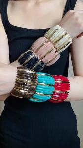 Multi-color Chunky Acrylic Spliced Bracelets Irregular Smudging Stretch Elastic Wide Bangle for Women Retro Bohomian Jewelry M