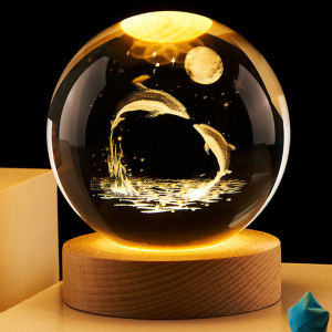 Dreamy Dolphin Glow Crystal Ball Healing Desktop Ornaments Night Light Decorations Gift for Girlfriend Girl Birthday