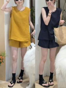 Shalldoer | Bộ đồ hai mảnh thời trang mùa hè 2025 dành cho nữ Bộ đồ không tay cổ tròn vải polyester quần short cạp cao thời trang thường ngày