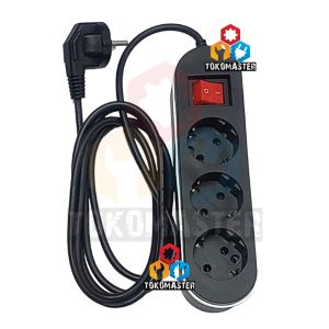 Stop Kontak On Off 4Lubang Kabel 2meter 3Lubang Socket Hitam Bahan Bagus Kualitas Premium