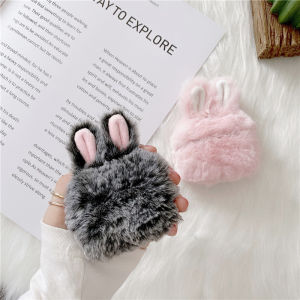 Cute Soft Fluffy Plush Rabbit Ears Case for Airpods Silicone Skin Cover Earphone Accessories Skin Protection Case Compatible with Airpods Pro 1/2 Generation Cartoon Headphone