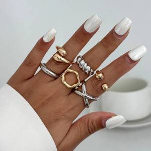 Ingemark 6Pcs/Set Creative Irregular Mixed Color Open Rings for Women New Trend Goth Adjustable Rings Jewelry Accessories Gift