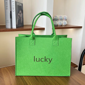 Large Capacity Cartoon Felt Tote Bag Simple Handheld Bag Fashionable Womens Handbag Soft Handle Candy Color Trending Lady Bag