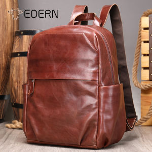 EDERN Retro Genuine Leather Backpack for Men Soft Cowhide Travel Backpack Waterproof Mens Schoolbag Large Capacity 13.3-inch Laptop Bag