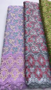 African Cotton Lace Fabric - 5Yards Embroidered Nigerian Swiss Voile With Crystal Stones For Wedding Party & Special Occasion