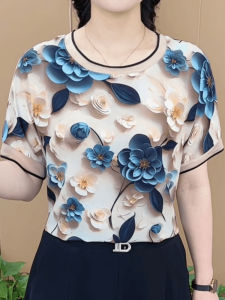 Fashionable round Neck Short Sleeve Womens T-Shirt Summer 2025 New Style Korean Version Printed Top Commute Style Classic Pattern