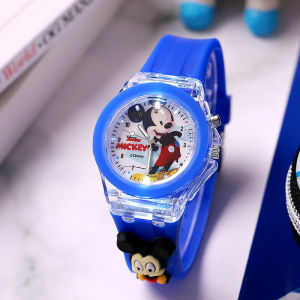Disney | New Mickey Children Watches for Kids Rubber Strap Girls Minnie Watch with Flash Light Anime Action Figures Model Toys Clock Gift