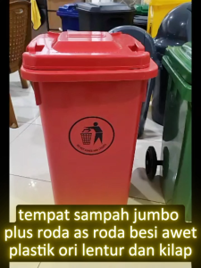 Tempat Sampah Besar Plus Roda Import Plastik Asli Lentur Warna Cerah Tebal 120 dan 100 Liter