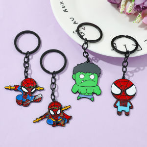 Bandai | Superhero Spiderman Keychains Avengers Figure Spider Man Keyrings Anime Metal Enamel Pendant Key Chains