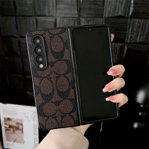 Fashion Leather skin Case For Samsung Galaxy Z Fold 4 3 5G Protect Phone Cover Coach brand design