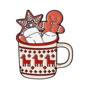 Christmas Drink Enamel Pins Creative Christmas Snowman Gingerbread Coffee Drink Brooches Lapel Badge Jewelry Gift for Kid Friend