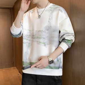 New Chinese Style Loose round Neck Sweatshirt for Men Spring Season Color Block Casual Wear Cotton Polyester Blend Long Sleeve