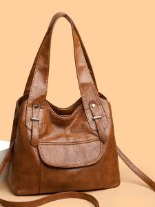 Fashionable Large Capacity Soft Leather Tote Bag Single Shoulder Womens Bag for Middle-Aged Mothers Modern Neutral Style Daily Use