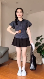 💥[A429] Áo sơ mi kiểu nữ KẺ SỌC CÓ DÂY CHIẾT EO tôn dáng phối tay bồng xinh xắn hot trend - L2M