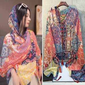 Summer Vintage Ethnic Style Sunscreen Shawl Womens Handmade Thin Desert Prairie Travel Outfit Polyester Fiber Shawl Scarf