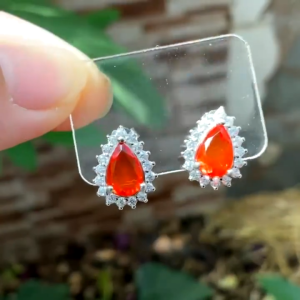 KJ753 ต่างหู Orange Opal ทรงหยดน้ำ แป้นหูเสียบ