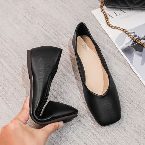 Comfortable Flat Head Work Shoes for Women New 2025 Black Soft Bottom Office Shoes Easy to Wear Foldable Office Scenario