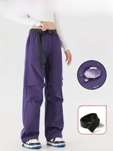 WASSUP CMKPO Womens Soft Shell Fleece Lined Cargo Pants High Waist Straight Leg Wide Leg Hiking Trousers Waterproof Workwear