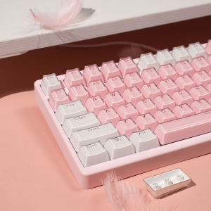 123 คีย์วุ้นรอบสีขาวสีชมพูโปร่งแสง Keycaps OEM Double Shot Keycaps สําหรับ Cherry MX 61 68 104 แป้นพิมพ์เครื่องกล