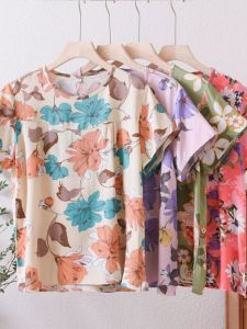 Loose Cotton Silk Short Sleeve T-Shirt Mommy Style Summer New Arrival Comfortable Home Clothes for Middle-Aged And Elderly