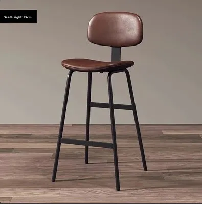 Modern Simplicity Iron Art High Stool Backrest Soft Package Industrial Style Bar Chair Home Use Counter Stool Non Rotatable
