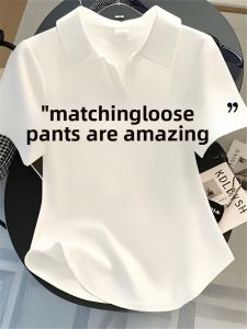 LINGLONGDAI | Pure Cotton Polo Neck Short Sleeve T-Shirt Women Summer Slim Fit Base Shirt Short Style Top Comfortable Breathable Anti-Stain