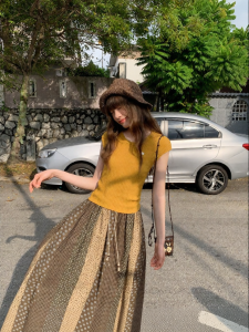 NIHAOKANONG | Chân Váy Dài Nếp Li In Hoa Phong Cách Retro