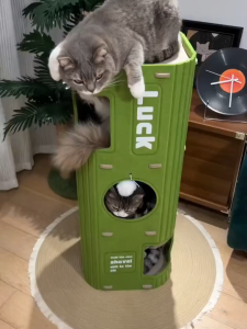 2/3 Tier Felt Cat Tree With Scratching Boards And Comfortable Caves Multi Story Cat Apartment Tower Cat House for Indoor Cats Cat Condo Cave with Plush Ball Soft Cushion & Peek Hole