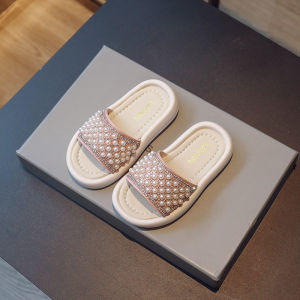 Summer New Princess Style Flat Sandals with Pearls for Girls
