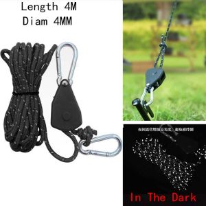 4M Adjustable Reflective Rope Hanger Heavy Duty Ratchet Tie Down Strap with Reinforced Metal Gear for Various Tie-Down Uses