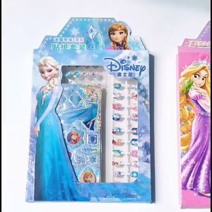 Girls Princess Nail Stickers Sets Children Wearing Fake Nails Cartoon Laser Stickers Kids Makeup Toys