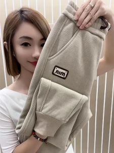 Thickened Fleece High Waist Slim Fit Casual Pants Womens Korean Style Harlan Pants Warmest Winter Fashion Ladies Trousers