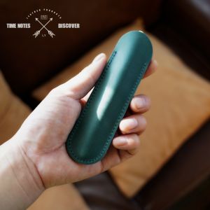 Handmade Top Layer Cowhide Pen Case Pure Color Steel Pen Protective Cover Sign Pen Leather Cover Storage Bag Retro Pen Bag Trendy