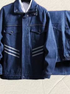 ชุดทำงานผ้าเดนิมคอตตอนแท้สำหรับผู้ชาย ชุดป้องกันไฟฟ้าและเปลวไฟ ชุดป้องกันความร้อน ชุดป้องกันรอยยับ ชุดทำงานฤดูใบไม้ผลิและฤดูใบไม้ร่วง