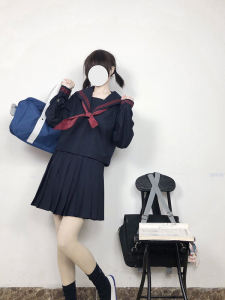 Chinese Brand Uniform Hall Red Three Books White Three Books Long-Sleeved Shirt Summer Clothes Black Thick Violet Blue Sailor Suit JK Skirt Basic Style