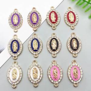 10/12Pcs/Pack Rhinestones Enamel Golden Virgin Mary Charms ConnectorFor Jewelry Making Findings Crafting Accessory