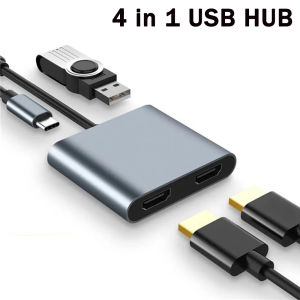 kebidumei | 4 in 1 USB HUB Type-C to Dual HDMI Splitter 4K 30Hz Dual Screen Expansion Docking Station Displayer Converter For Macbook Laptop