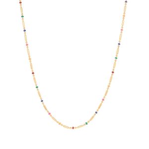 18K Gold Waterproof Non Tarnish Rainbow Colorful Bead Layer Stacking Chain Necklace • 316L Stainless Titanium Steel Necklaces for Women NL081