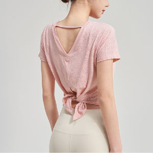 ผู้หญิง โยคะฟิตเนสแขนสั้น เสื้อท่อนบน ชุดกีฬาฝึกพิลาทิสแห้งเร็ว ฤดูใบไม้ผลิ ฤดูร้อน สินค้าใหม่ ระบายอากาศได้ดี สบาย