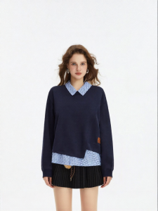 Spring Fashion Patchwork Fake Two-Piece Hoodie Loose Fit