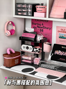 ชั้นวางของแบบพับได้หลายชั้นสำหรับหนังสือ จัดระเบียบแบบเรียบง่าย ชั้นวางของสำหรับโต๊ะทำงาน ชั้นวางของสำหรับหอพักนักเรียน สีดำ