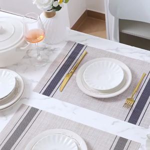 【X】Heat Resistant Non-Slip Easy Clean For Home Dining Kitchen Parties & Daily Use PVC Striped Placemats