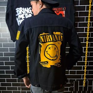 Jaket Jeans Pria Kombinasi Bordir dan Sablon - HITAM NIRVANA KOMBINASI
