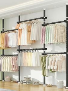 Simple Assembly Floor Standing Clothes Drying Rack Indoor Storage Organizer Carbon Steel Pole No Drilling Required Closet