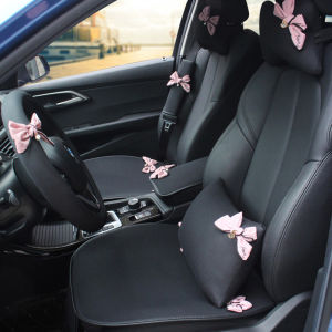 Cute Diamond Pink Bow Universal Car Neck Pillow Four Seasons Ice Silk Auto Seat Headrest Holder Waist Support Car Accessories