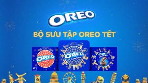 [Có túi giấy] Hộp quà Tết OREO mix bánh quy mini và bánh Socola-pie hộp thiếc x 374.4g