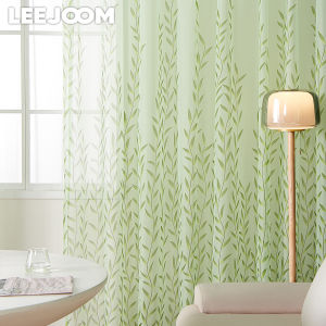 LEEJOOM Tulle Curtain Transparent Screen Green Willow Leaf Curtain Offset Printing Process Window Screen Home Decor