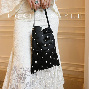 UGALS | Silk Satin New Chinese Lady Style Pearl Tassel Crossbody Shoulder Bag